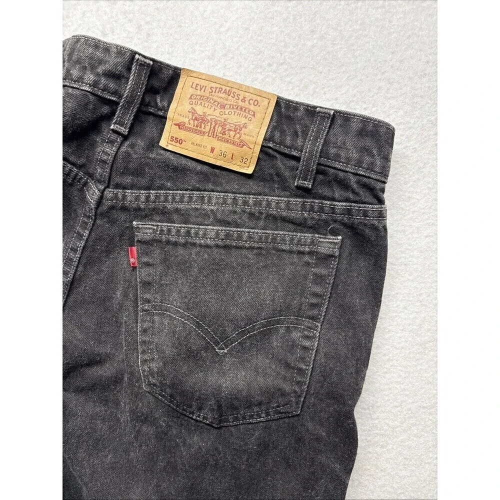 Vintage Levi’s 550 Relaxed Fit Jeans Black Made in USA 90s Denim 36x32 Blank Lab